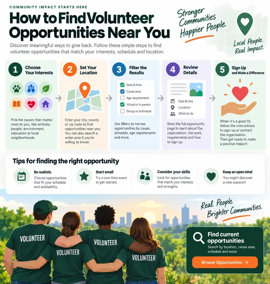 Five steps for finding a suitable volunteer opportunity.
